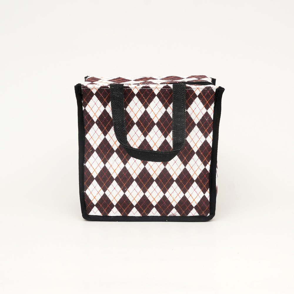 Express Jute Lunch Bag, Diamond Print, View 3