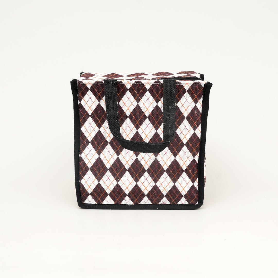 Express Jute Lunch Bag, Diamond Print, View 3