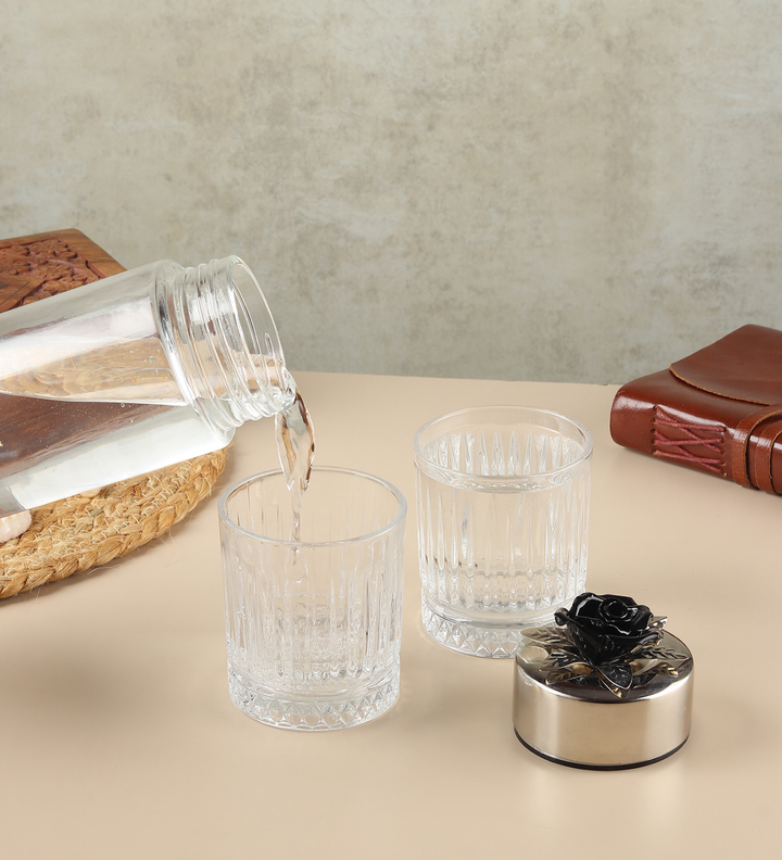 Petal Eclat Glass Water Bottle and Glass Set Black view 2