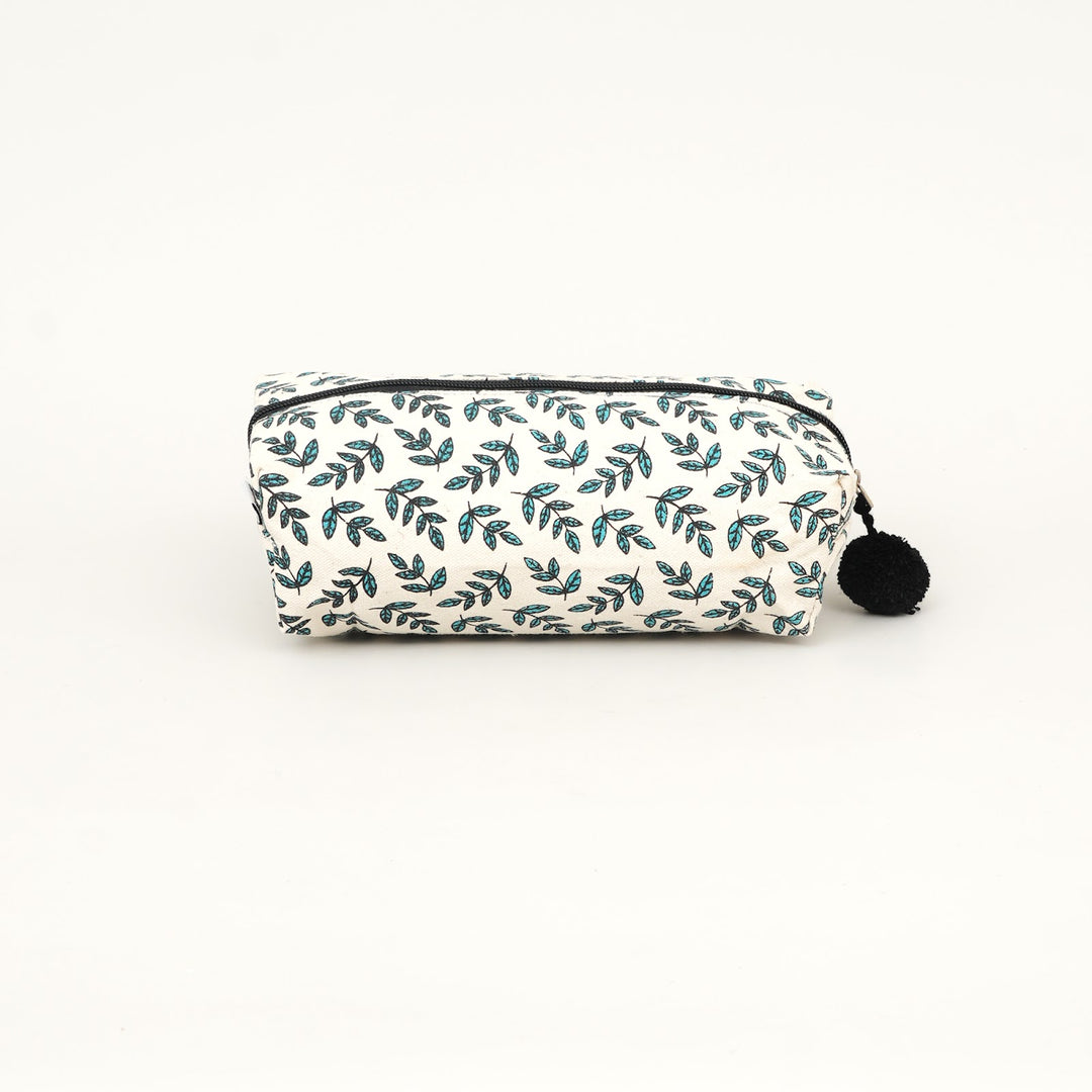 Leaf Print Fluffy Pouch with Pom Pom, View 2