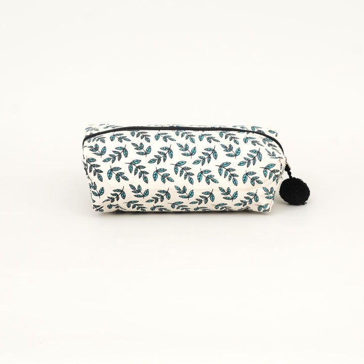 Leaf Print Fluffy Pouch with Pom Pom, View 2