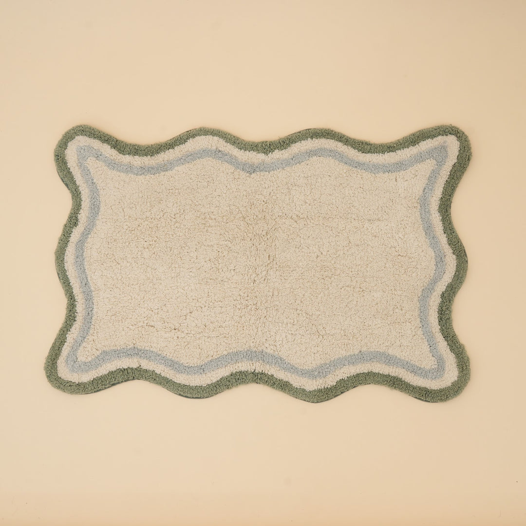 Green Scalloped Border Cotton Bath Mat, View 3