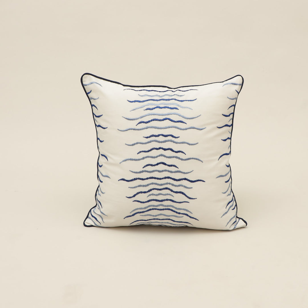 Blue Abstract Wave Embroidered Cushion Cover