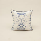 Blue Abstract Wave Embroidered Cushion Cover