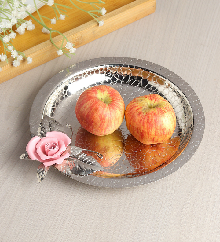 Petal Eclat Round Stainless Steel Serving Plate Pink view 2