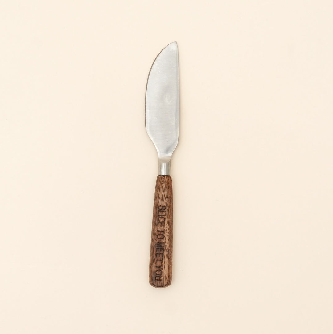 Etched steel and wood cheese knife set