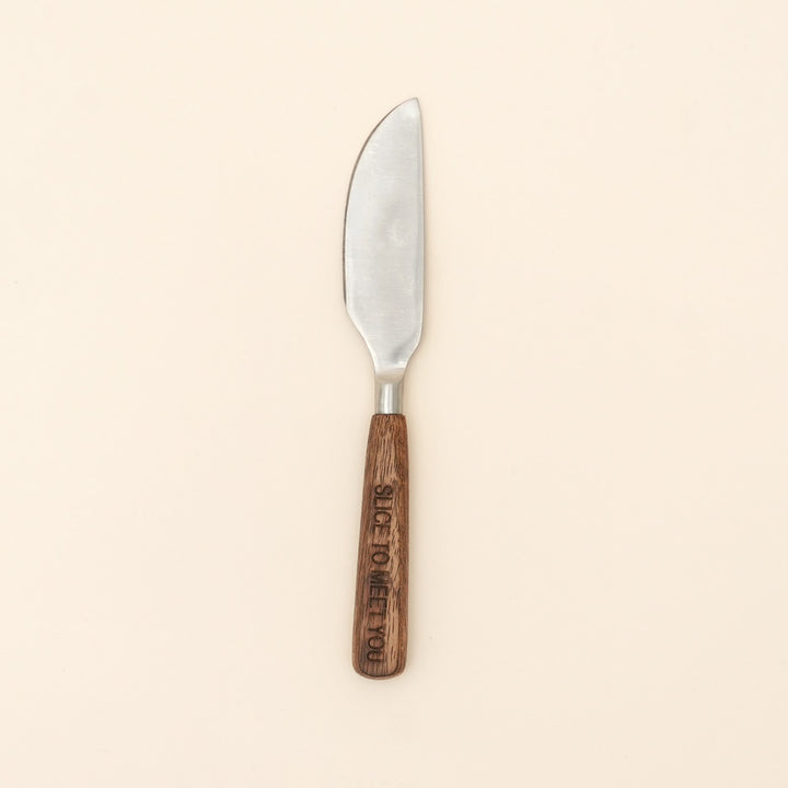Etched steel and wood cheese knife set