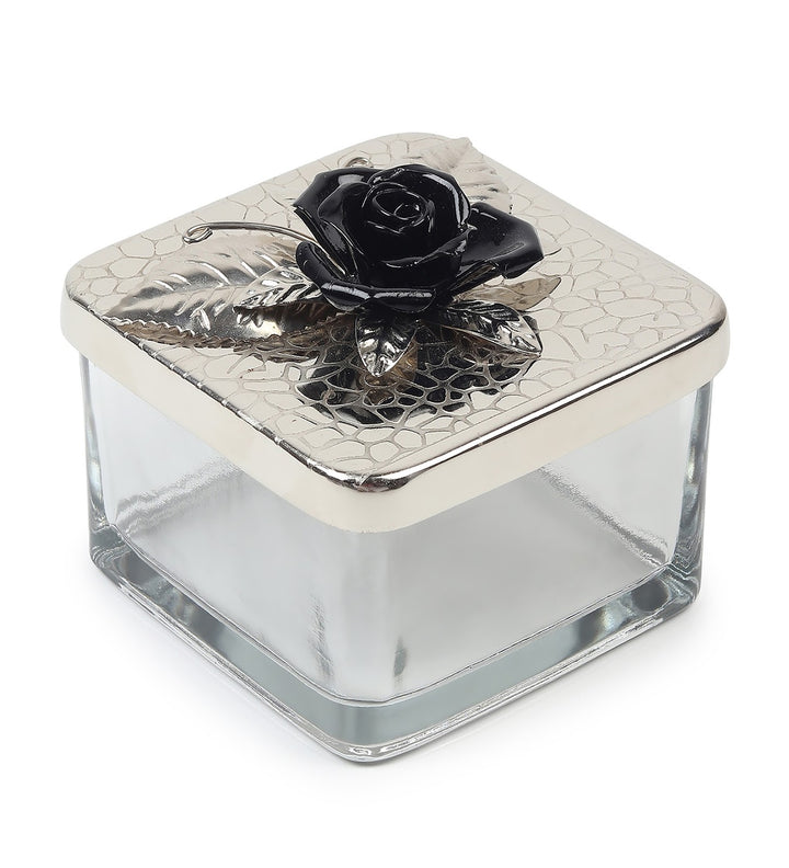 Petal Eclat Square Storage Box with Floral Bloom Accent Black view 5