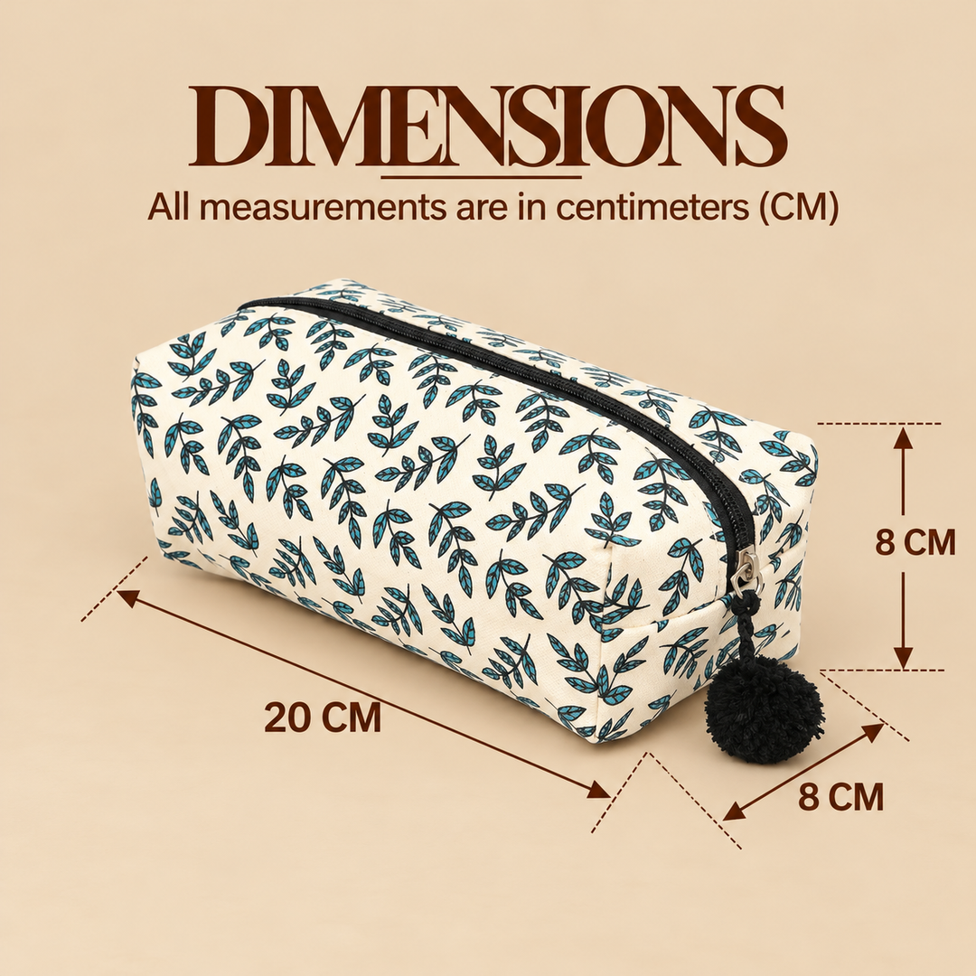 Leaf Print Fluffy Pouch with Pom Pom, View 6