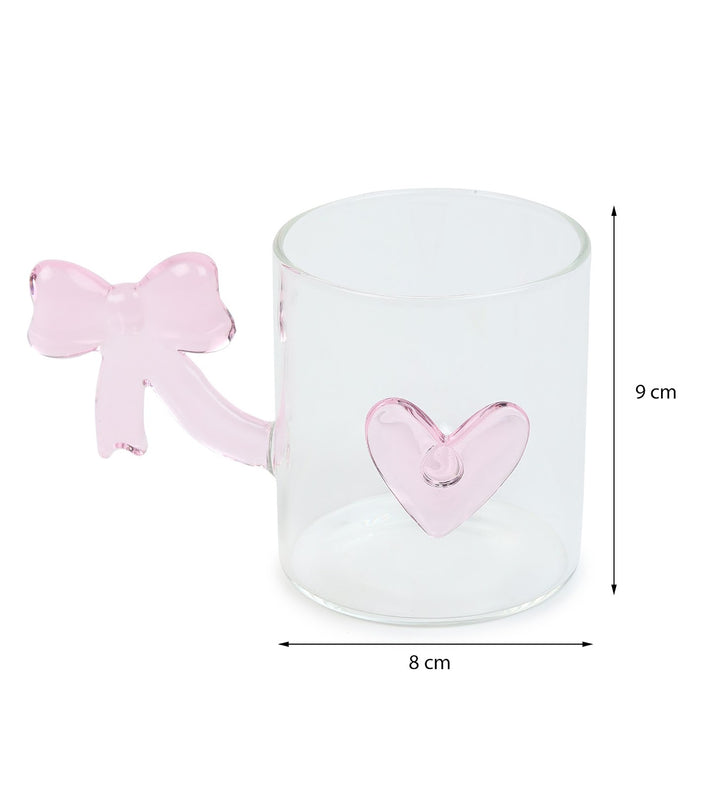 Bowed Heart Pink Glass Cup with Bow Handle view 3