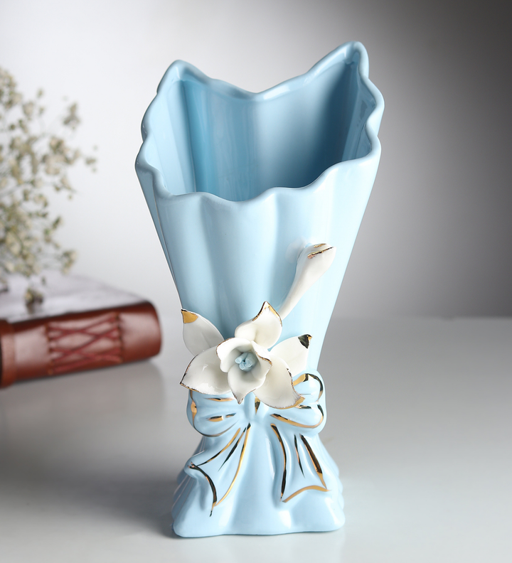 Isolde Fleur Floral Porcelain Vase Blue Big view 2