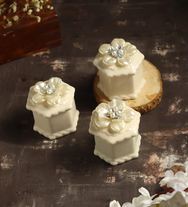 Florabelle Floral Porcelain Trinket Box Set of 3 view 1