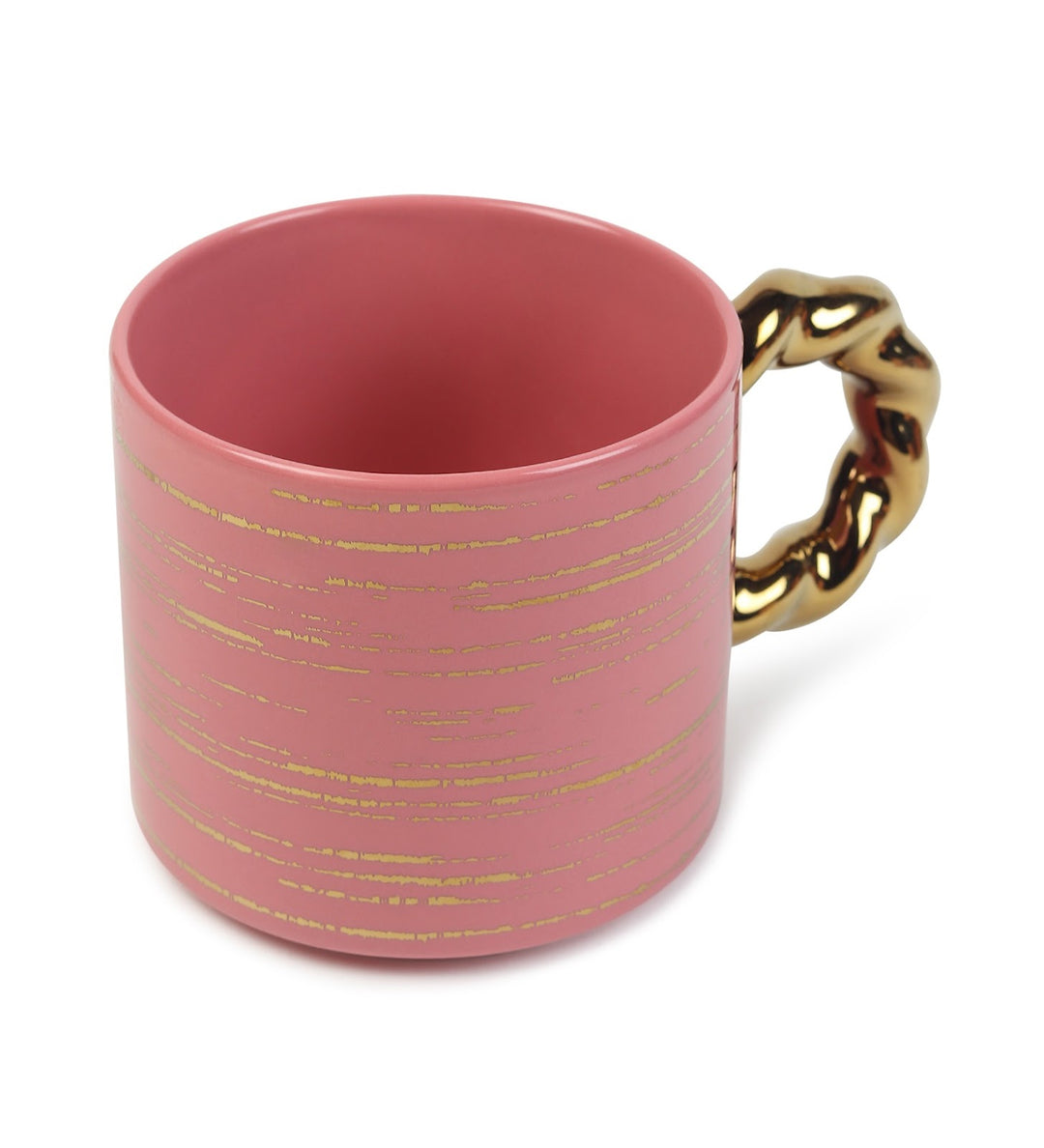 Ceramic Coffee Mug with Gold Line Art and Gold Handle Nell Pink view 5