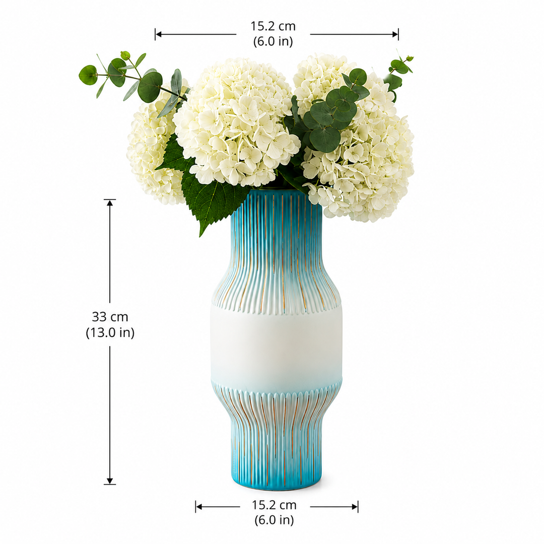 Glass Flower Vase, White and Sky