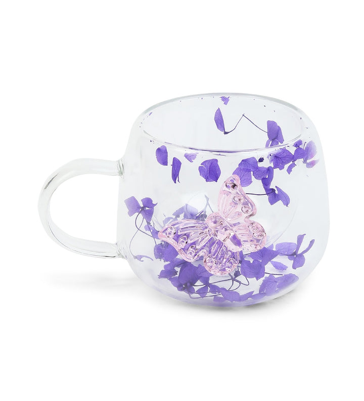 Titli Bloom Floral Glass Mug with Butterfly Purple view 4