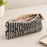 Black Stripe Print Canvas Zipper Pouch, View 6