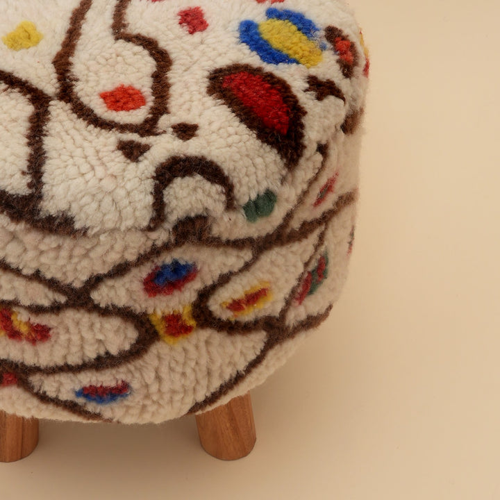 Nomad Nest Wool Shag Stool, Multicolour, View 5