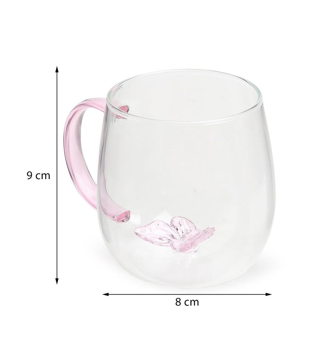 Titli Lyla Butterfly Glass Mug with Pink Handle view 3