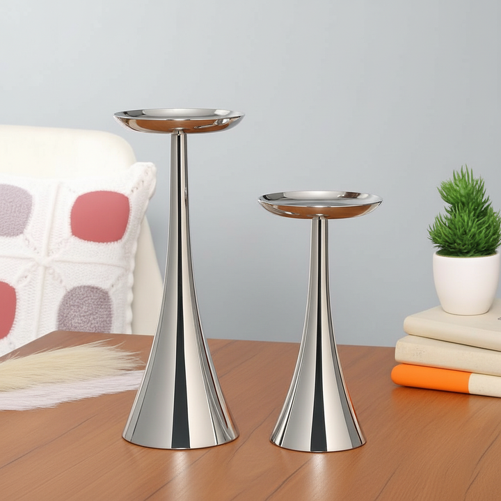Expobazaar Aureus Tall Silver Pillar Candle Stand