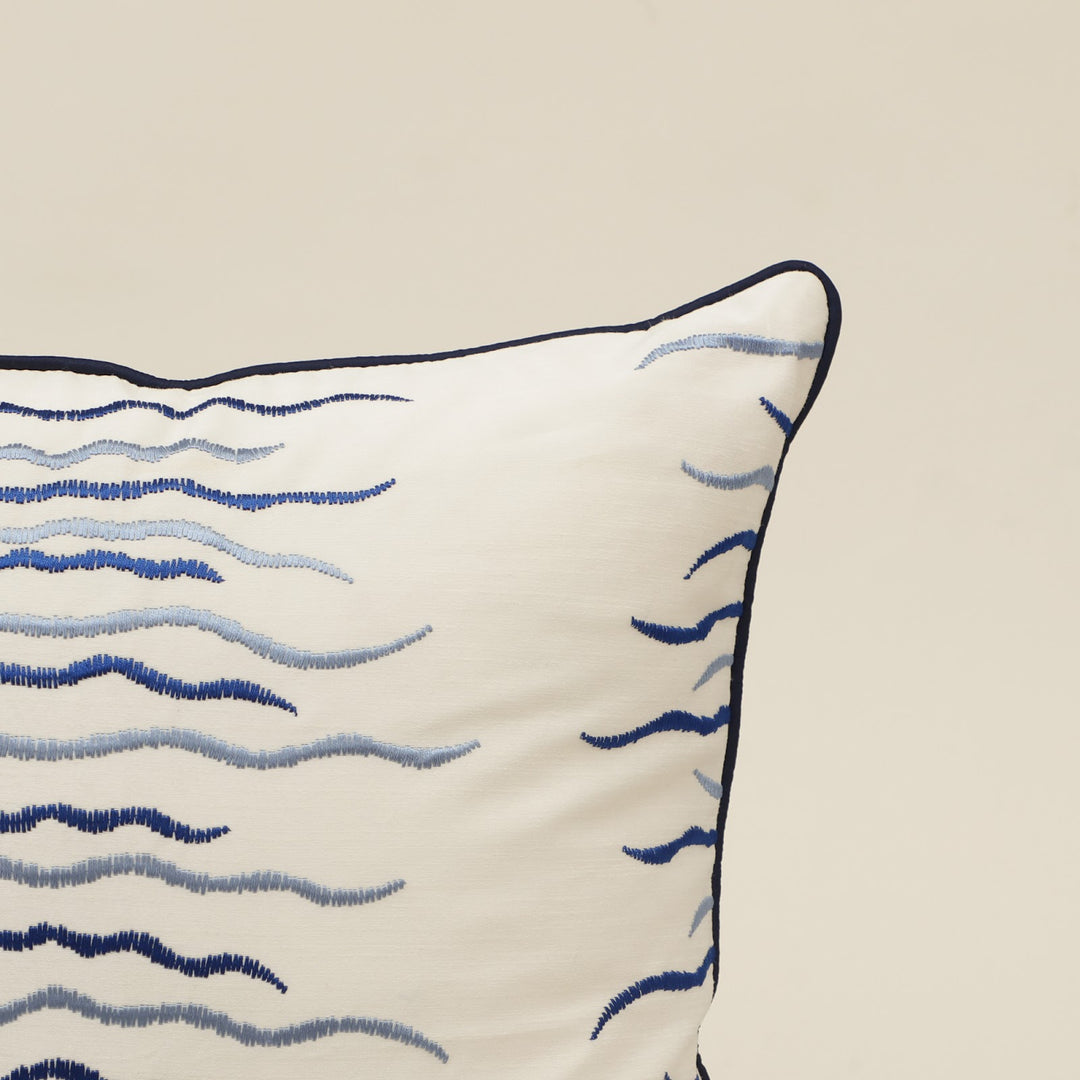 Blue Abstract Wave Embroidered Cushion Cover, View 2