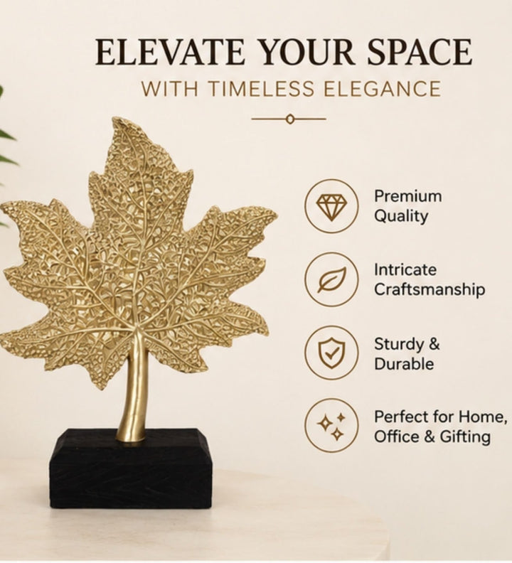 Expobazaar Elegant Golden Maple Leaf Resin Sculpture for Decor
