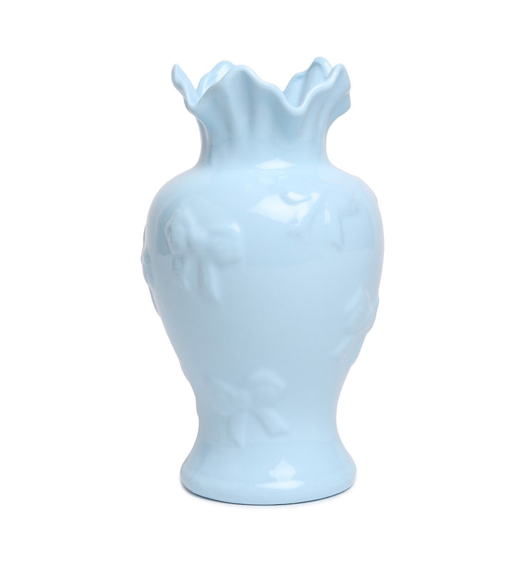 Elodie Fleur Ruffled Rim Porcelain Vase with Gold Detail Blue view 7