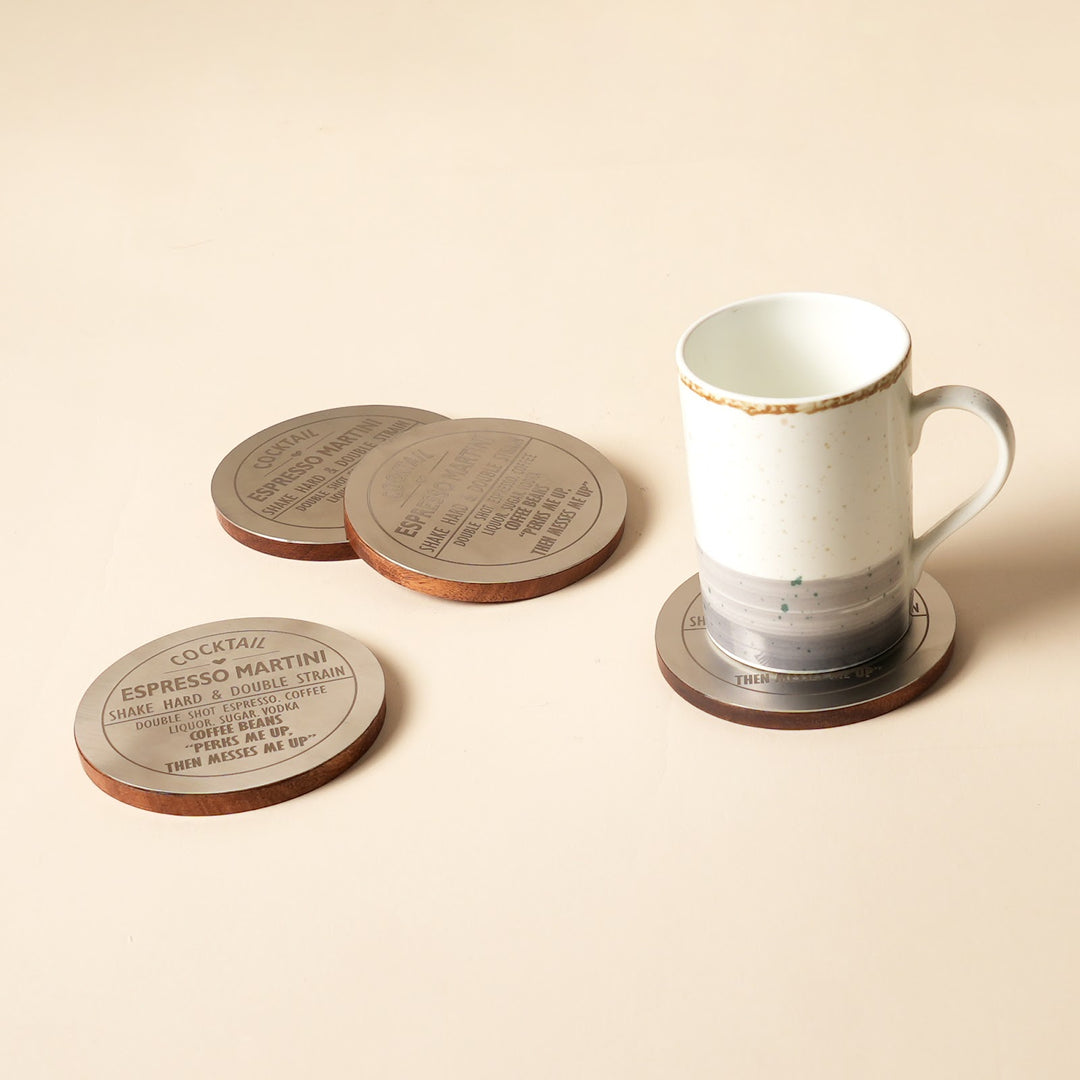 Metal and wood cocktail coasters