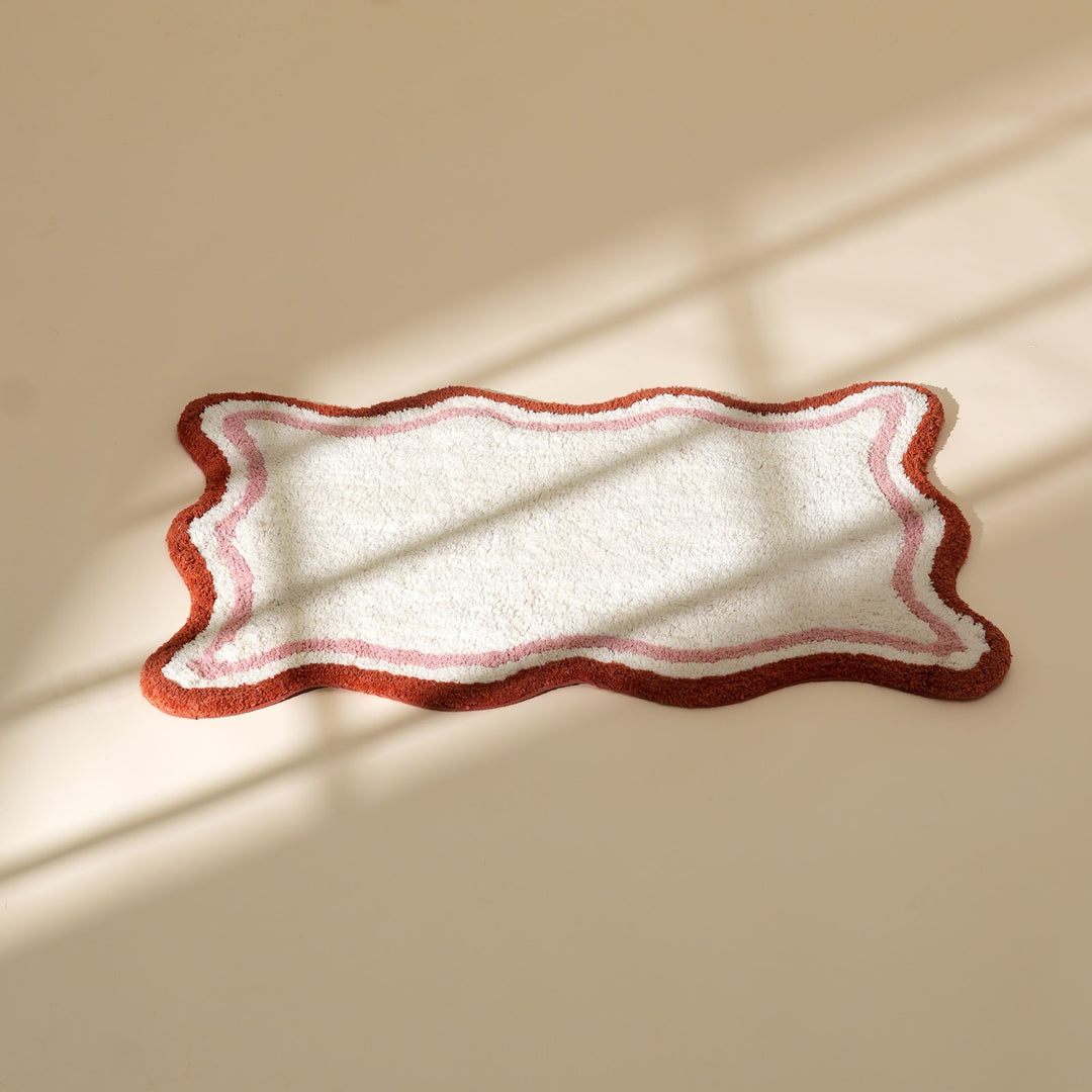 Red Scalloped Retro Tufted Cotton Bath Mat