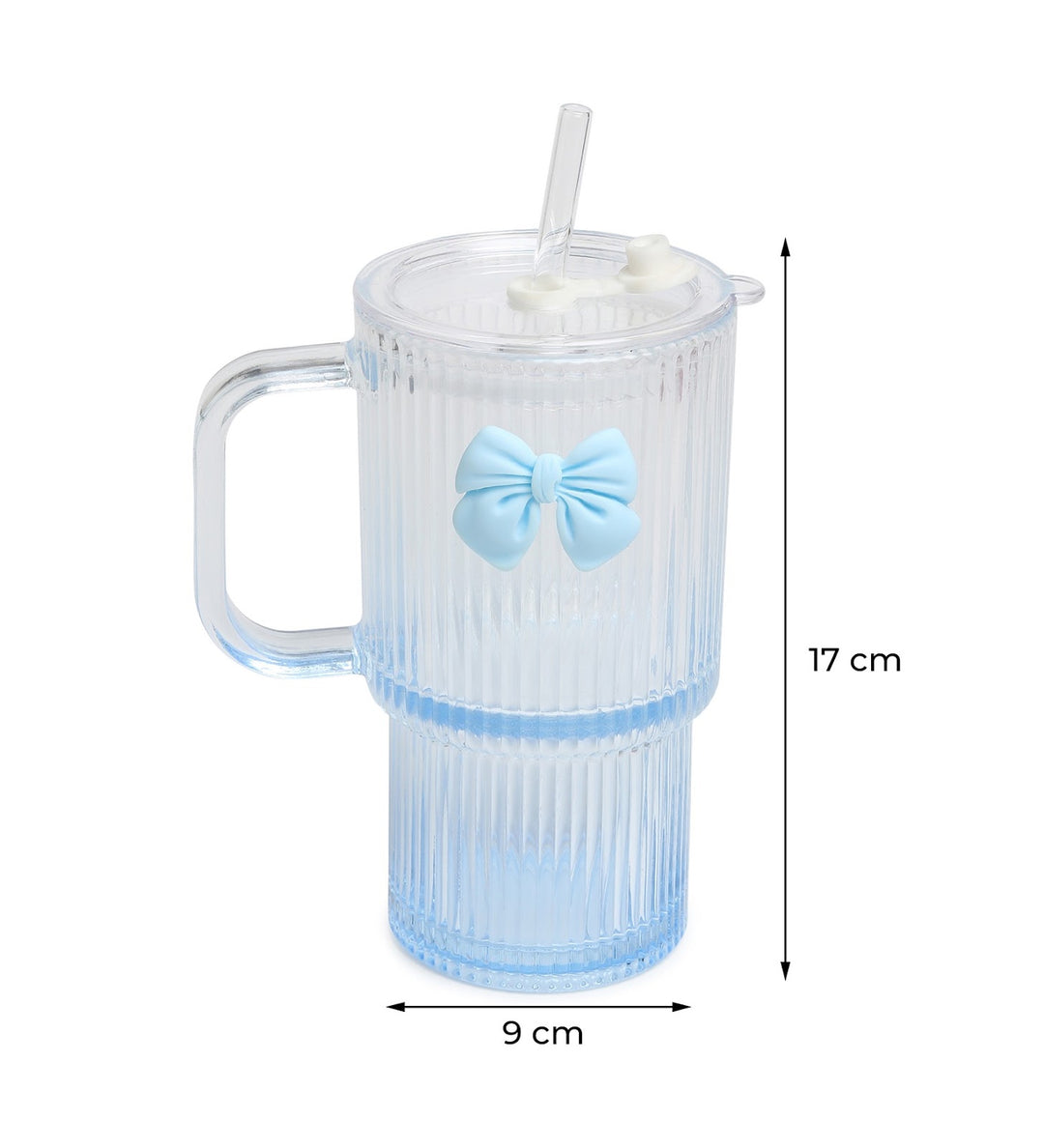 Ribbonette Fluted Glass Tumbler with Ribbon Detail Blue view 3