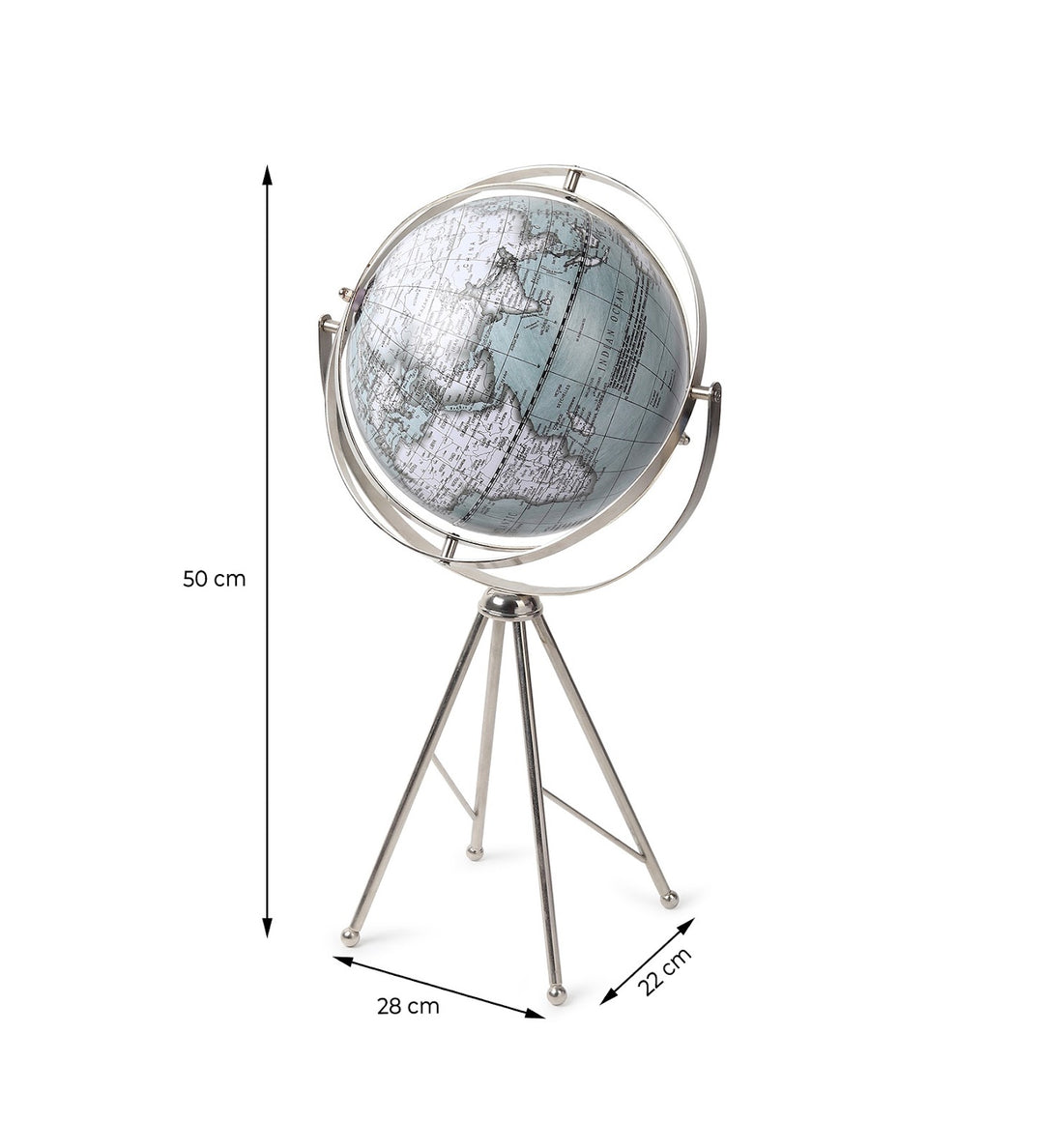 Spherecraft Silver Metal World Globe with Tripod Stand view 3
