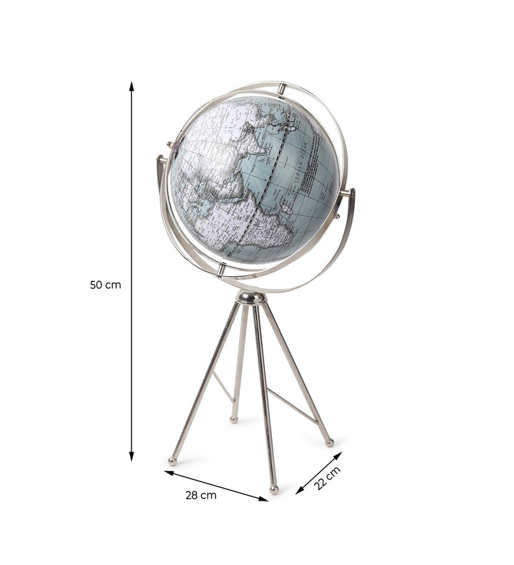 Spherecraft Silver Metal World Globe with Tripod Stand view 3