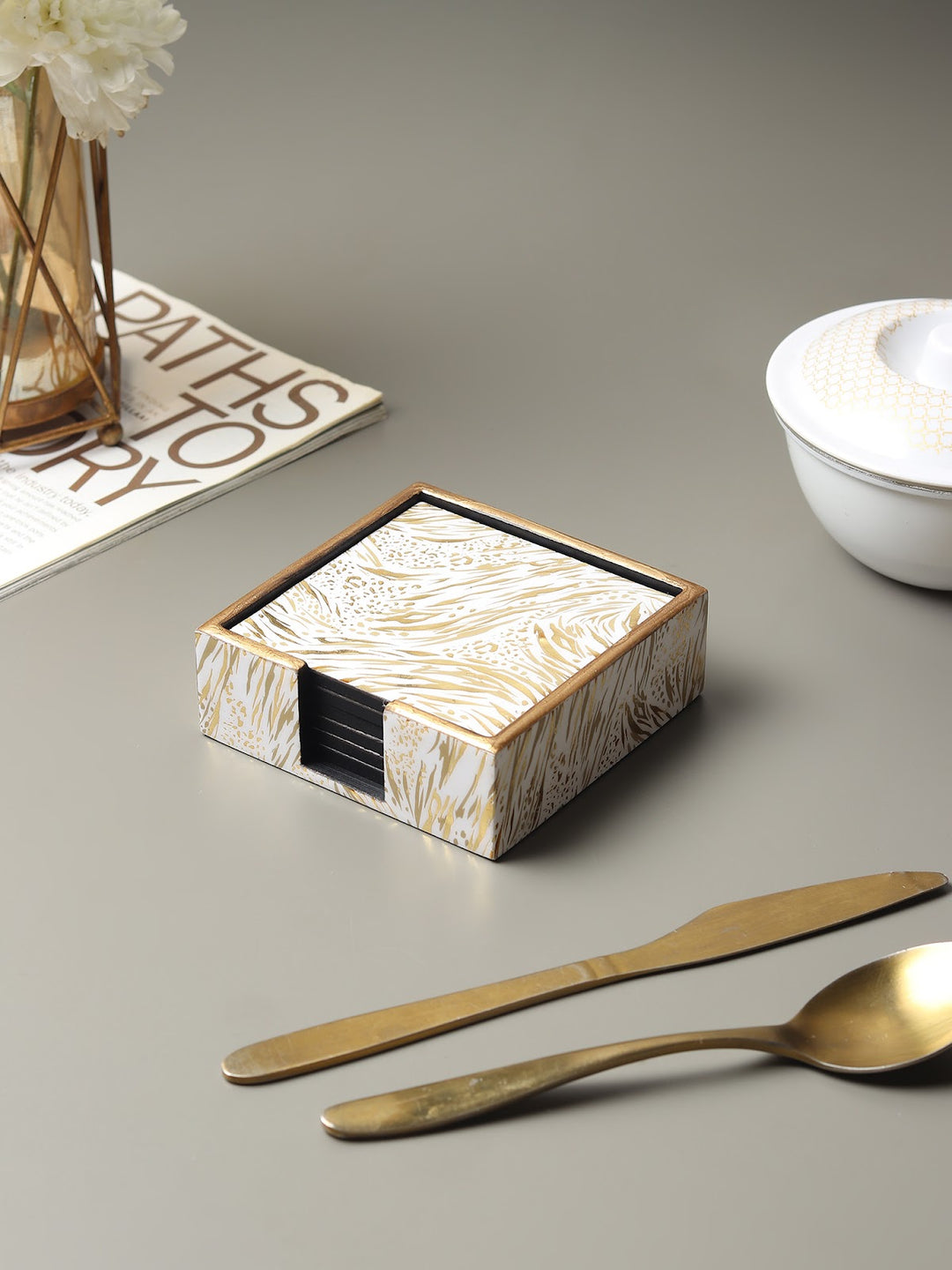 Expobazaar Zivra Gold Coaster Set of 6