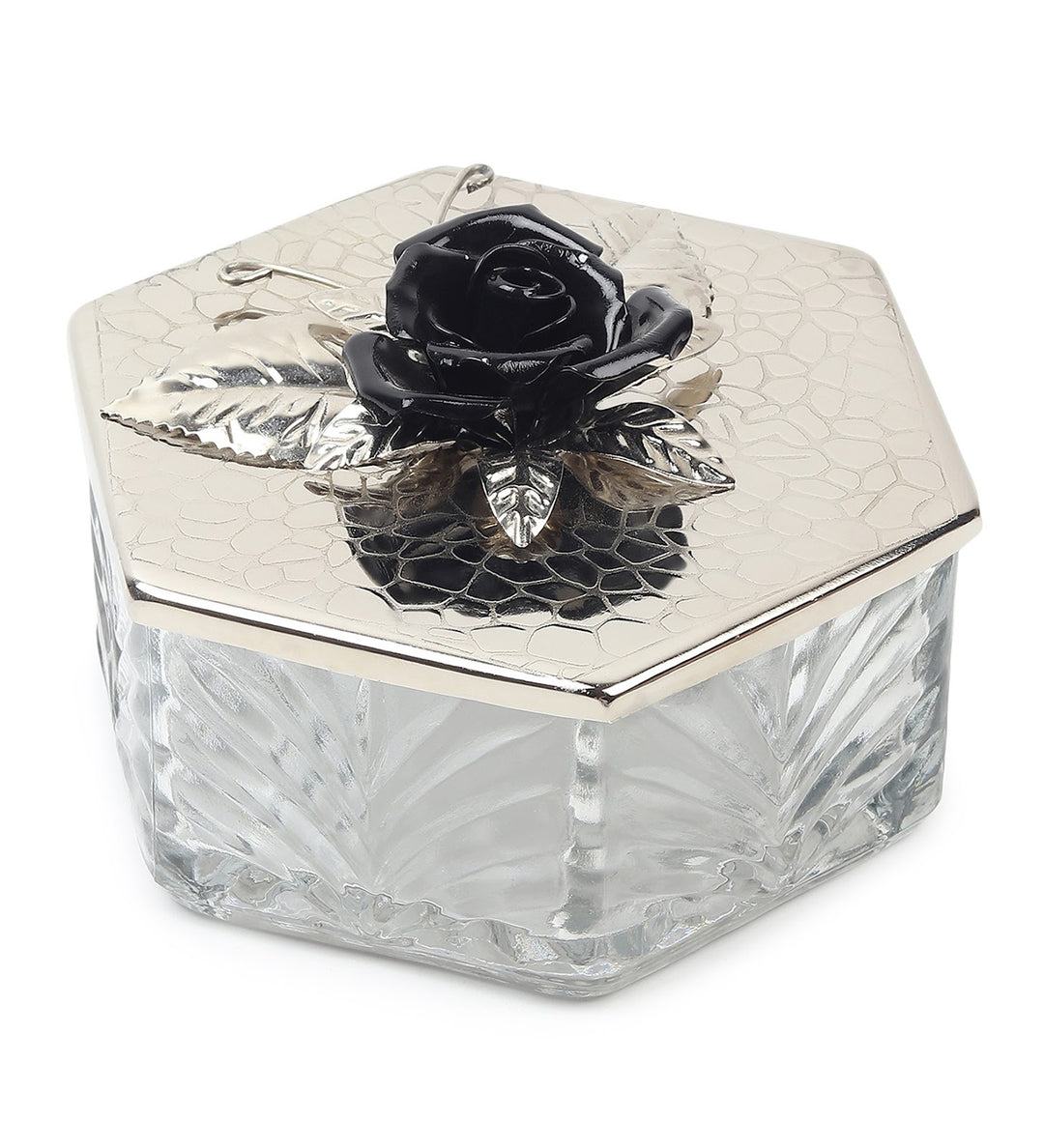 Petal Eclat Hexagon Trinket Box with Floral Bloom Accent Black view 4