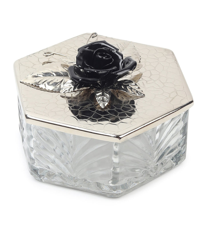Petal Eclat Hexagon Trinket Box with Floral Bloom Accent Black view 4