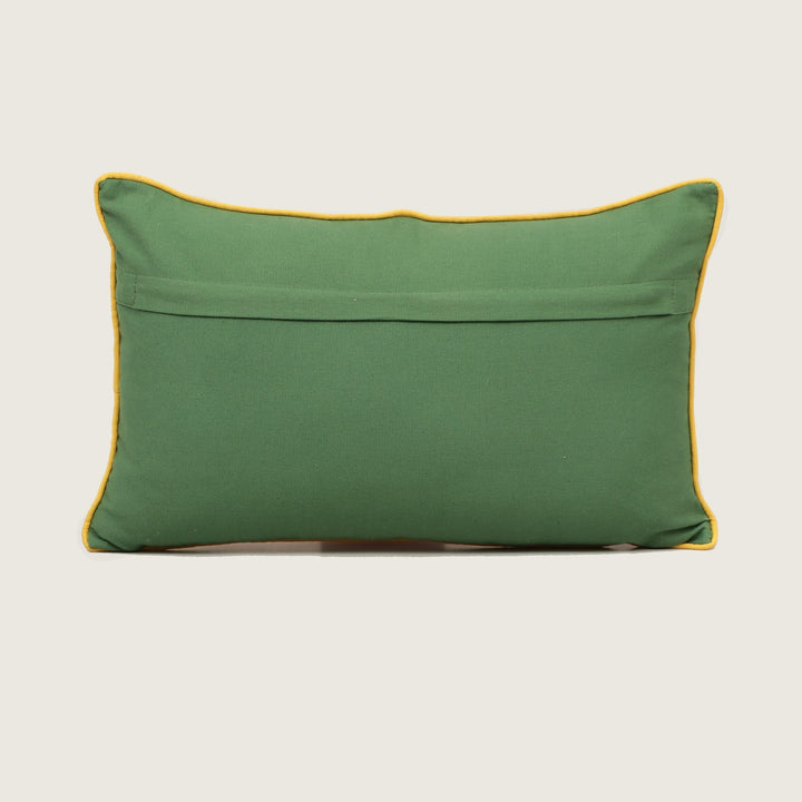 Merci Print Cotton Lumbar Cushion in orange and green print