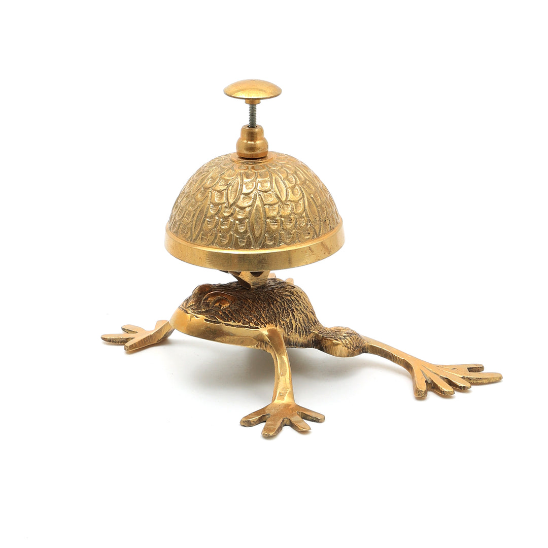 Decorative Aluminium Frog Desk Bell Elegant Golden Accent Piece