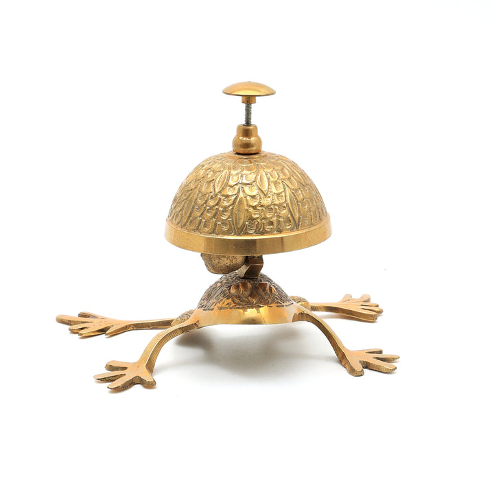 Decorative Aluminium Frog Desk Bell Elegant Golden Accent Piece