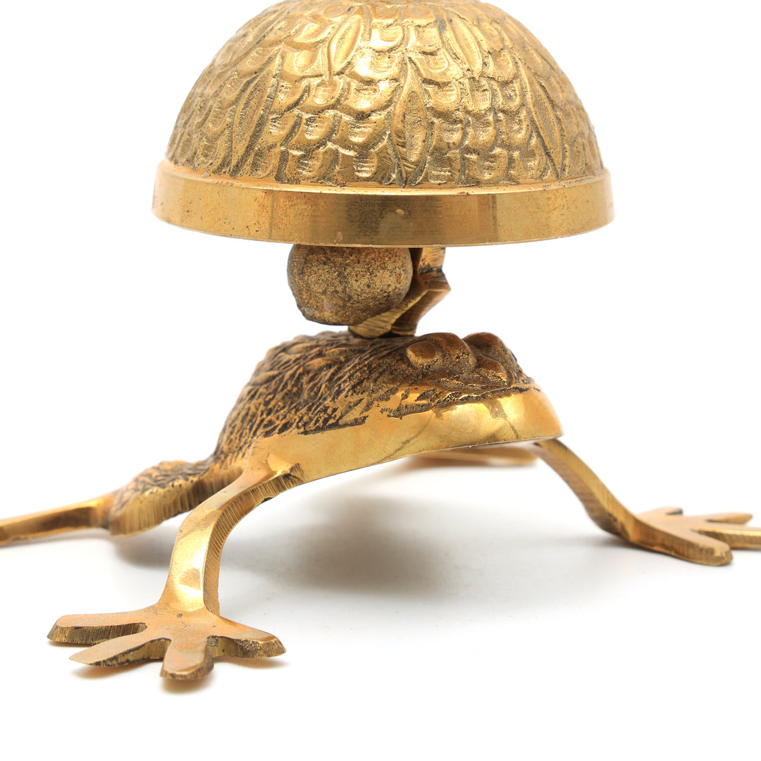 Decorative Aluminium Frog Desk Bell Elegant Golden Accent Piece