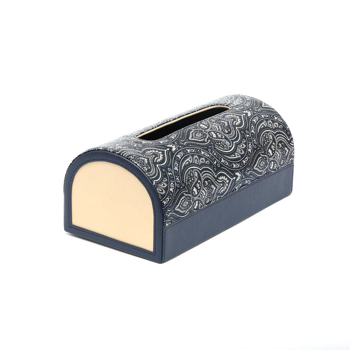 Expobazaar Elegant Navy Printed Leather Tissue Holder