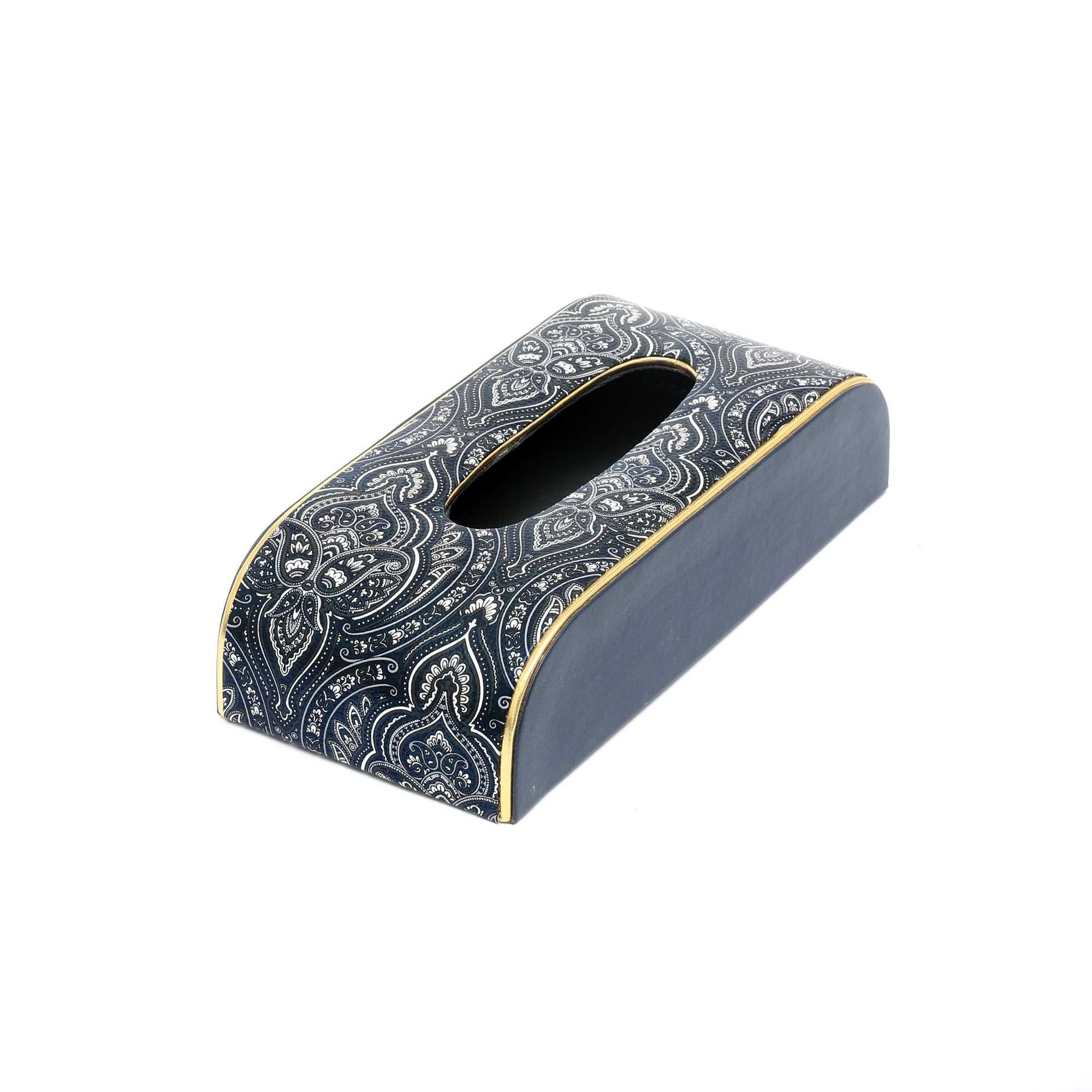 Navy Print Tissue Paper Box with Plain Sides