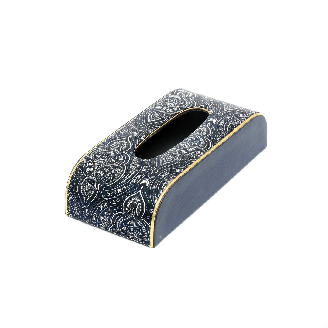 Navy Print Tissue Paper Box with Plain Sides
