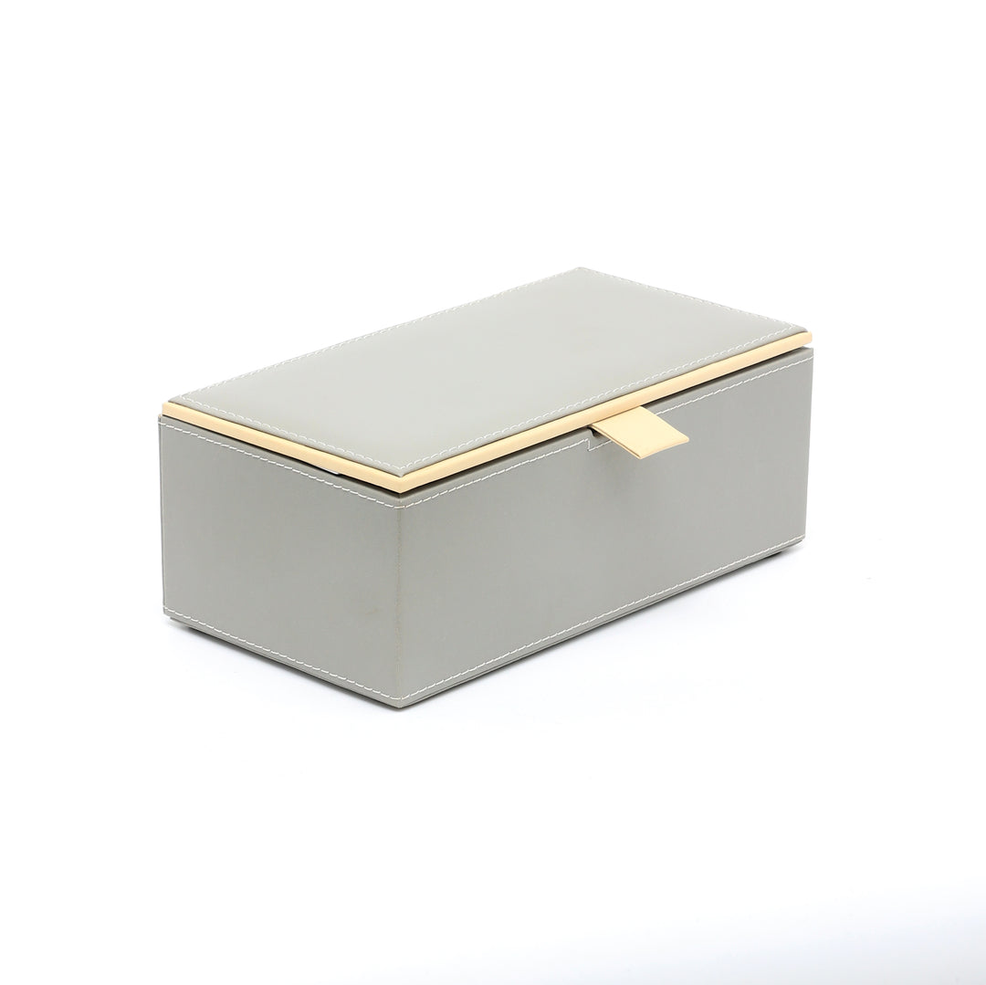 Expobazaar Light Grey Storage Box with Gold Mirror Detail Modern Organiser