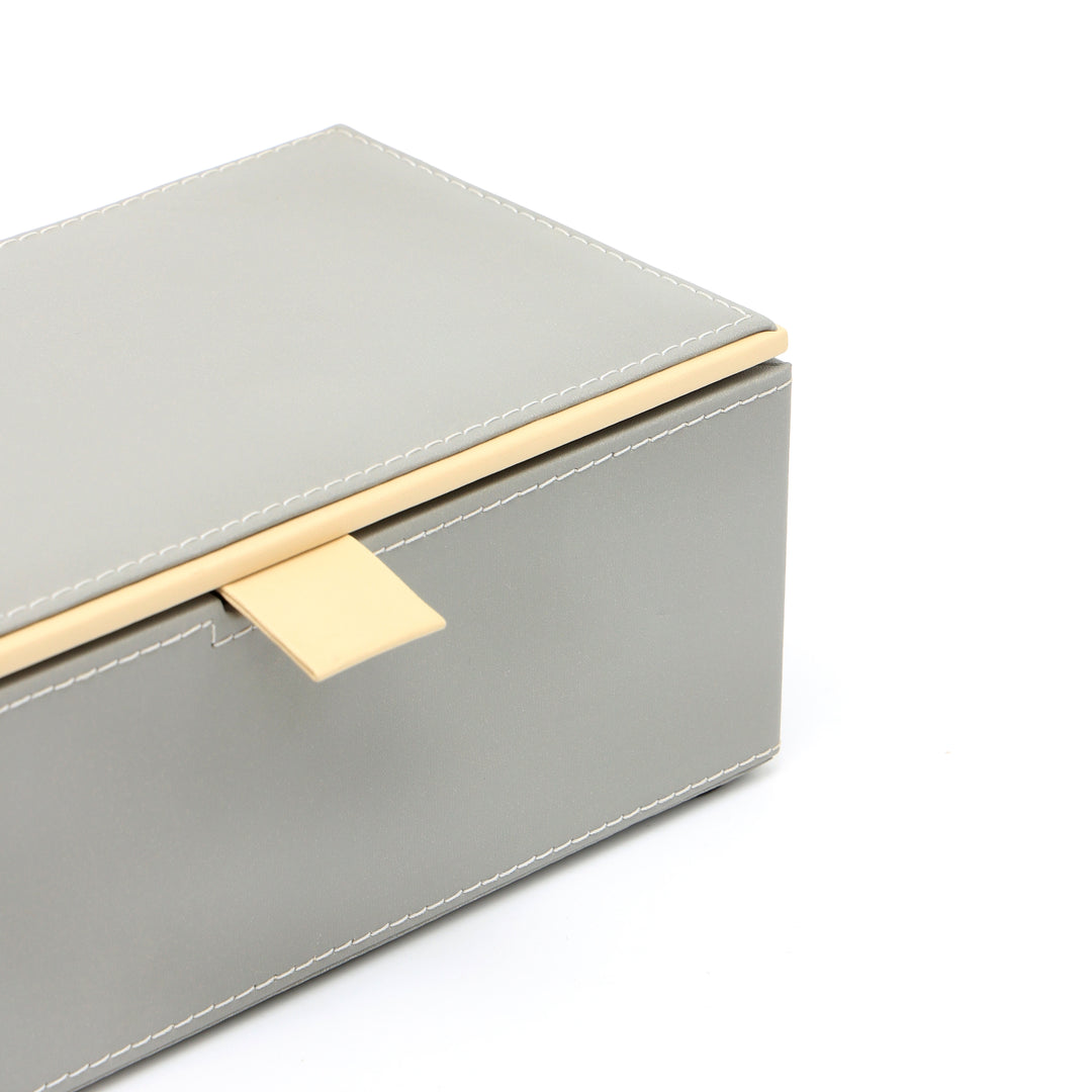Expobazaar Light Grey Storage Box with Gold Mirror Detail Modern Organiser