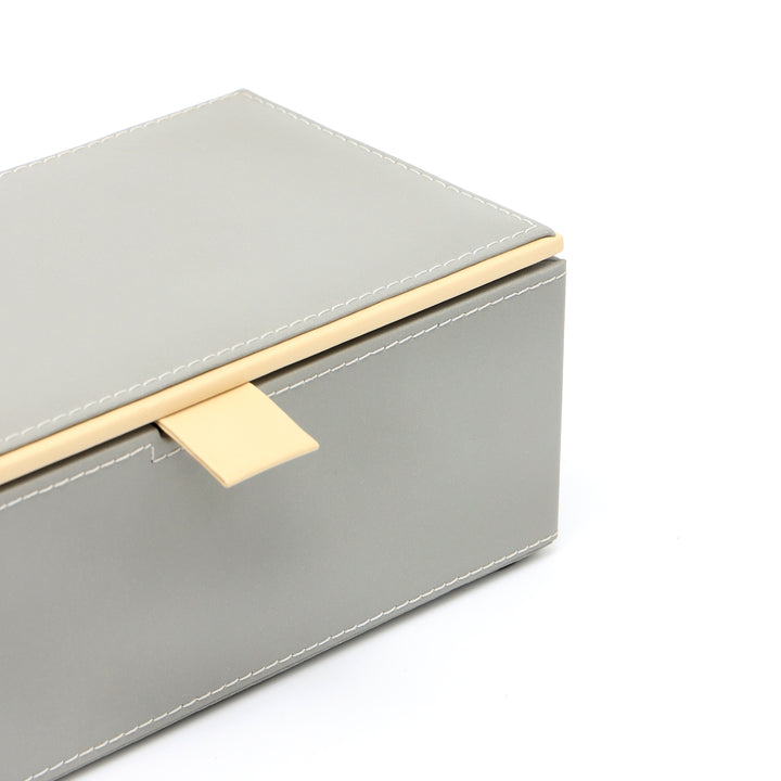 Expobazaar Light Grey Storage Box with Gold Mirror Detail Modern Organiser