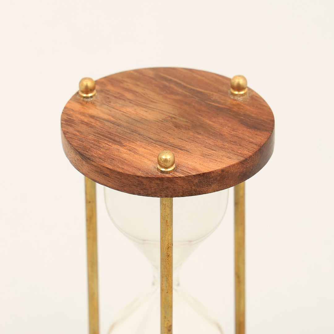 Decorative Wooden and Glass Sand Timer Elegant BROWN Accent Piece