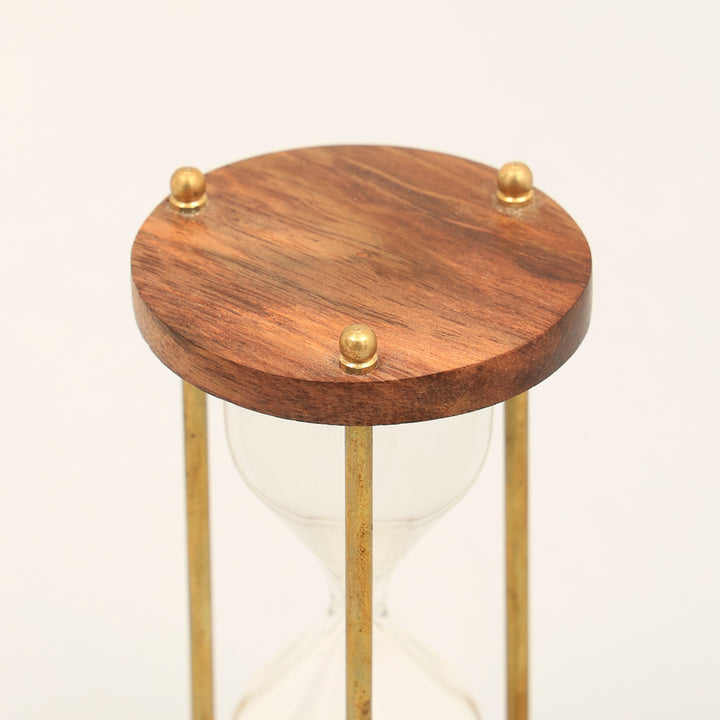 Decorative Wooden and Glass Sand Timer Elegant BROWN Accent Piece