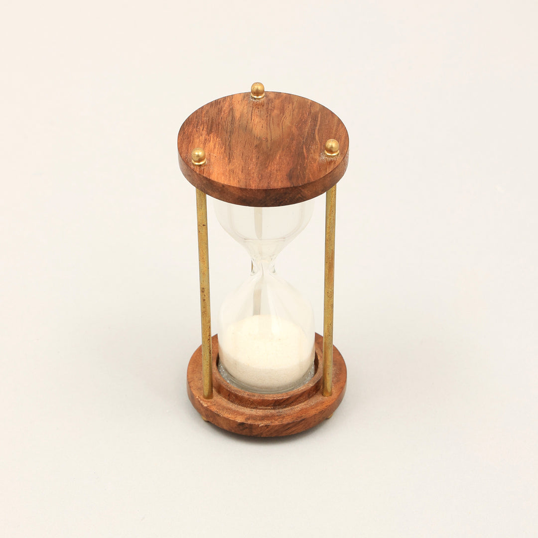 Decorative Wooden and Glass Sand Timer Elegant BROWN Accent Piece