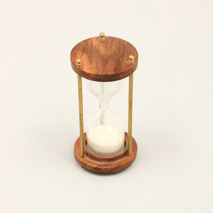 Decorative Wooden and Glass Sand Timer Elegant BROWN Accent Piece
