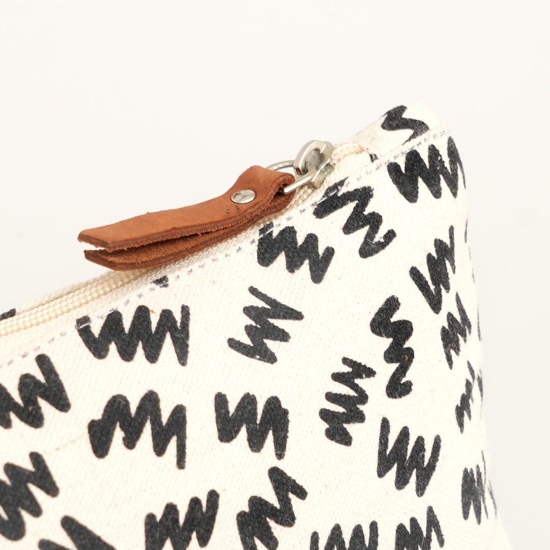 Black Abstract Print Canvas Zipper Pouch, View 4