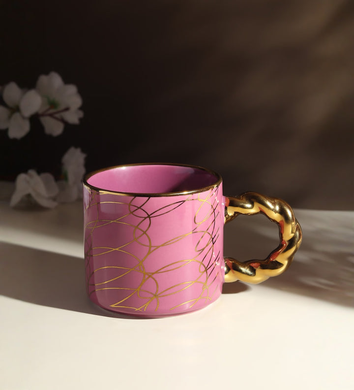 Ceramic Coffee Mug with Gold Line Art and Gold Handle Lola Purple view 2